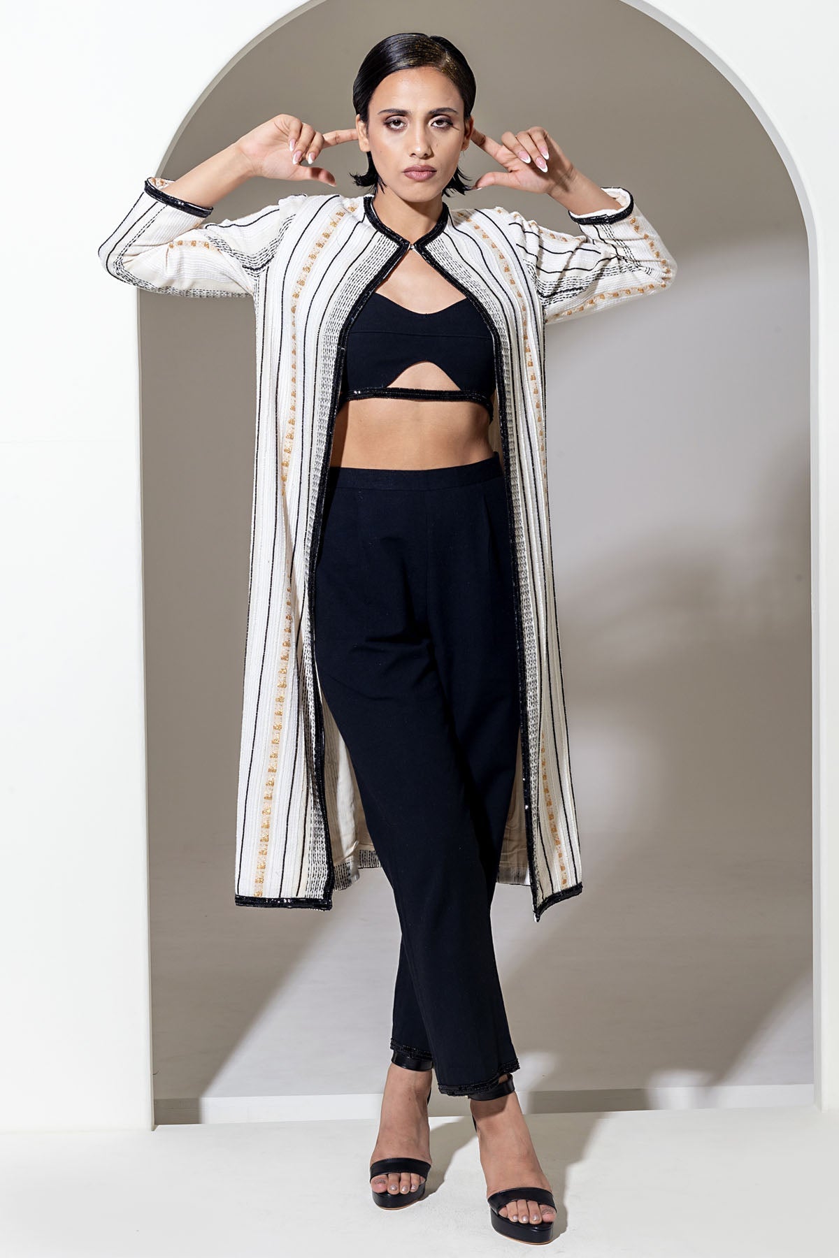 Designer Kusmi Midnight Muse: Handwoven Cotton Tapered Pants For Women at ScrollnShops